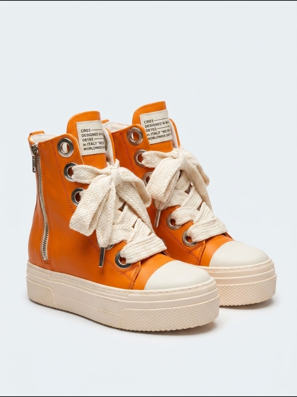 CR03 Made in Italy Orange Platform High Top Sneakers Women's US 5.5 Leather